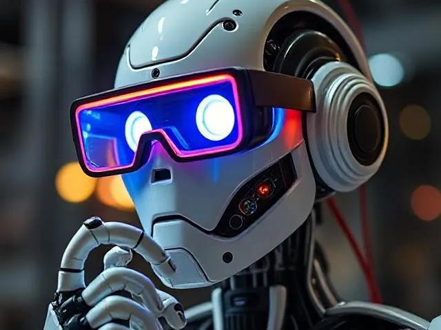 Robot in glasses thinking